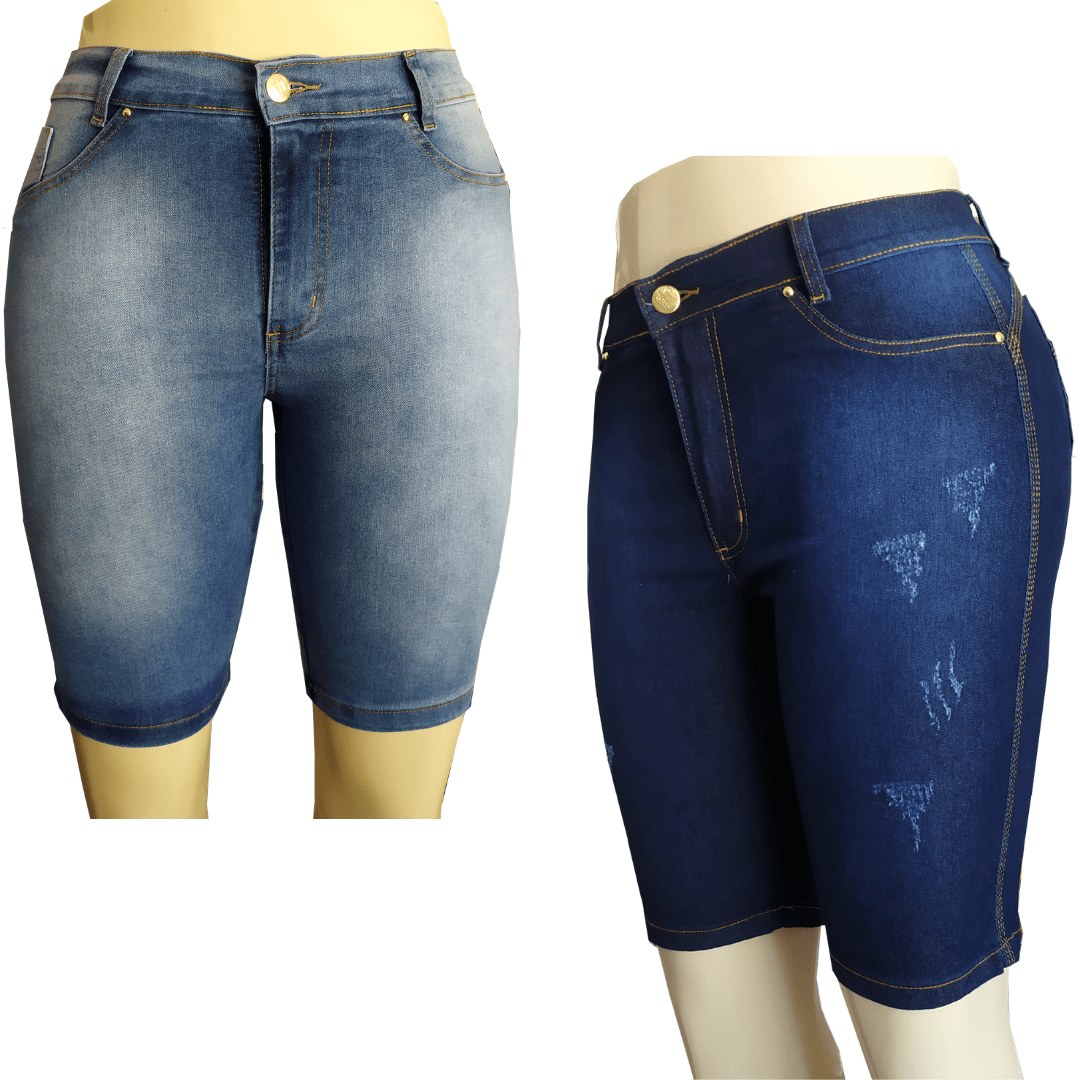 Bermudas Feminina Jeans Plus Size Ciclista Cintura Alta